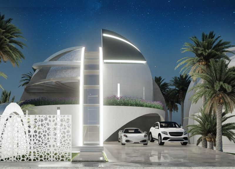 Sustainable Living Shaped by Concrete Geometry and Reflective Skylights