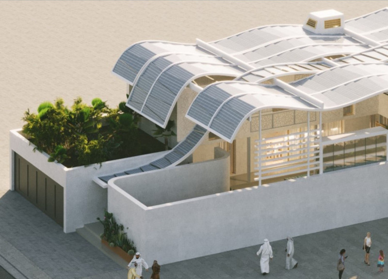 Curved Roof Structure Featuring Lightweight Insulating Panels and Solar Integration in Desert Living