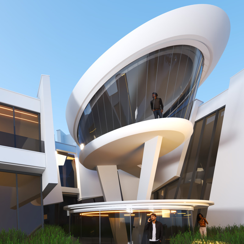 Energy-Generating Glass and Curved Structures in a Sustainable Residential Setting