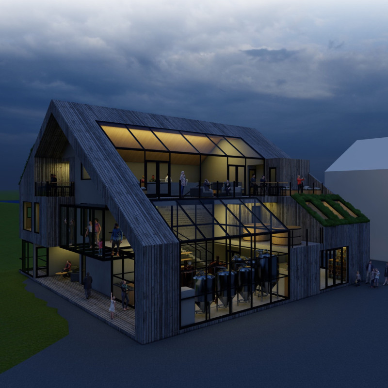 Bas-Relief Art and Sustainable Turf Roofs Define a Community Hub Using Local Larch