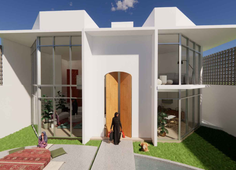 Geometric Patterns and Courtyard Integration Utilizing Local Materials in an Emirati Family Residence