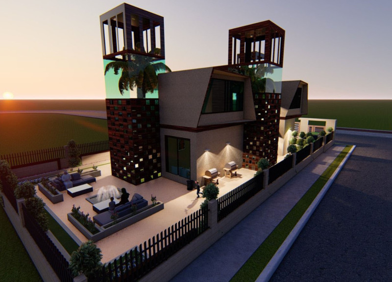 Sustainable Family Living with Eco-Friendly Materials and Traditional Wind Towers