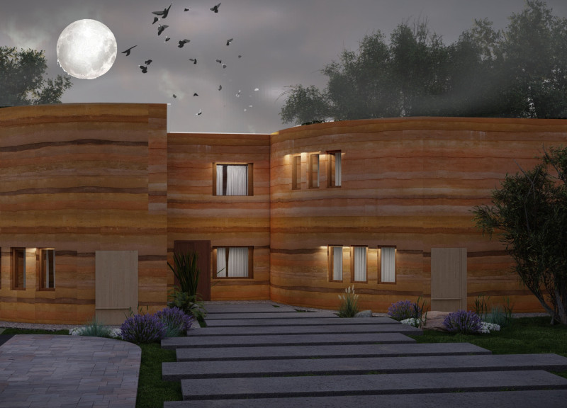 Rammed Earth Construction with Natural Light Integration for Flexible Residential Living