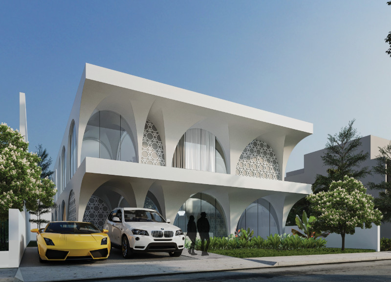 Curvilinear Design Featuring Natural Stone and Advanced Sustainability Systems in Urban Living