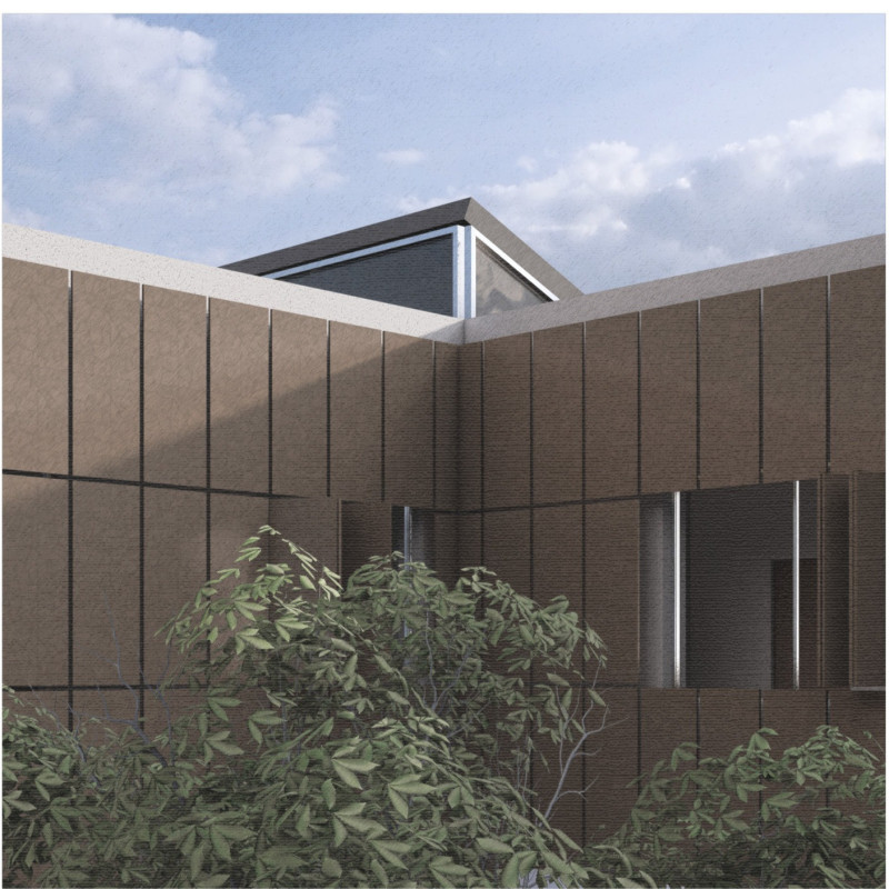 Carbon-Capturing Concrete Structure Featuring Perforated Aluminum Facade and Flexible Modular Living Spaces