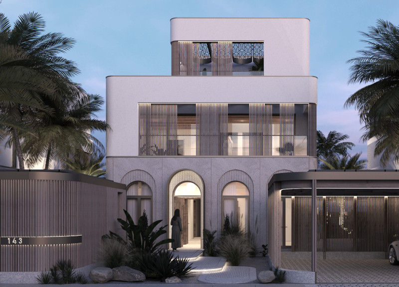 Rounded Pre-Cast Concrete Panels and Movable Shading Systems in a Sustainable Family Residence