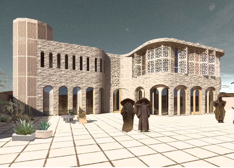 Natural Stone Facades and Passive Design Techniques in a Desert Residence