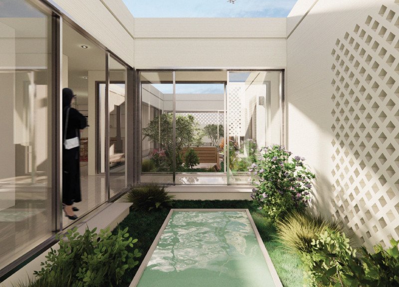 Finees Composite Construction and Solar Glass Integration in a Courtyard Residence