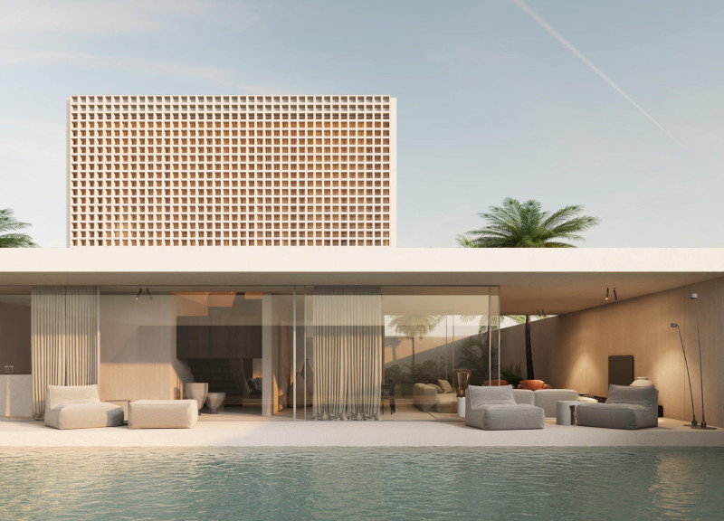 Lattice Screened Residence with Expansive Glass Facades and Integrated Courtyard