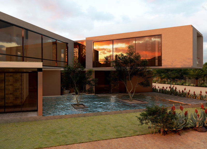 Earth Walls Integrated with Green Roofs in a Modular Family Residence