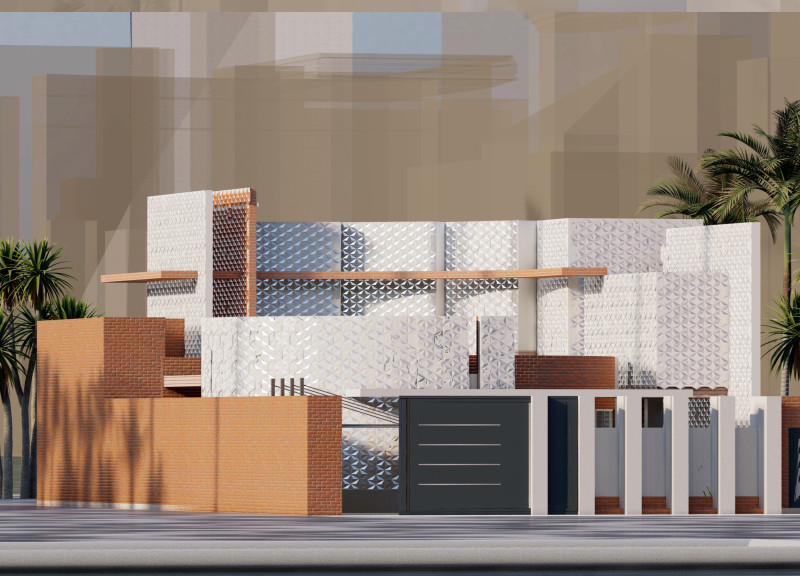 Dual-Facade Design Utilizing Clay Brick and Glass in a Climate-Responsive Residential Framework