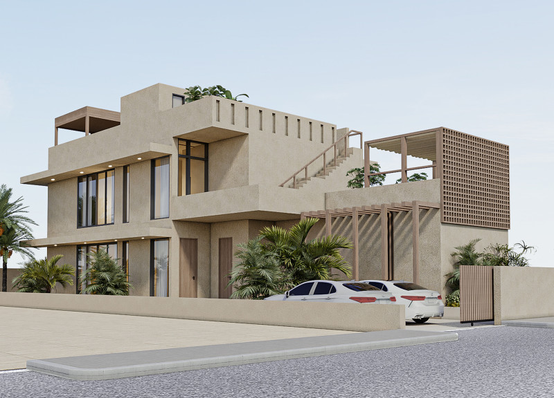 Lime Plaster Facade with Integrated Solar Panels in a Sustainable Family Home