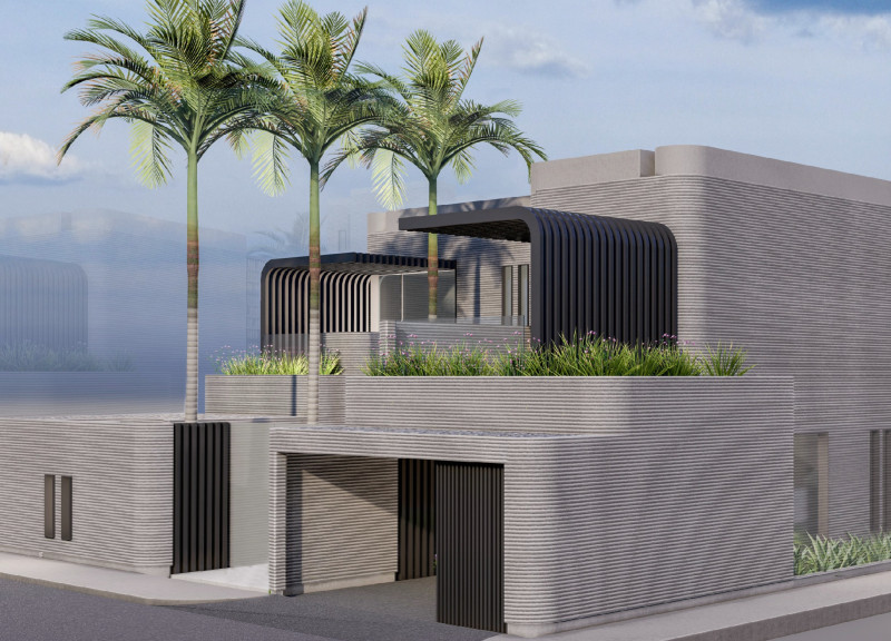 Natural Wood Brown Façade Enhanced by Cob Walls in a Sustainable Residential Design