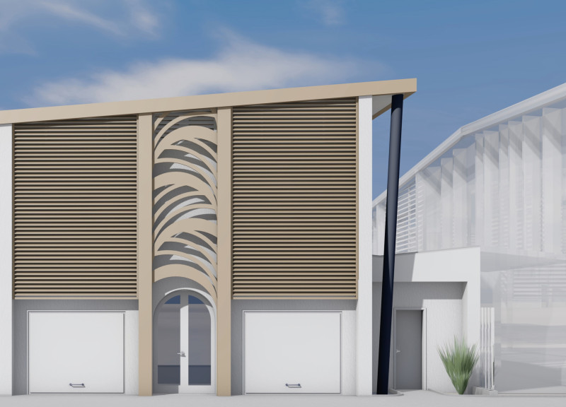 Louvered Blinds and Solar Panels in a Flexible Desert Habitat