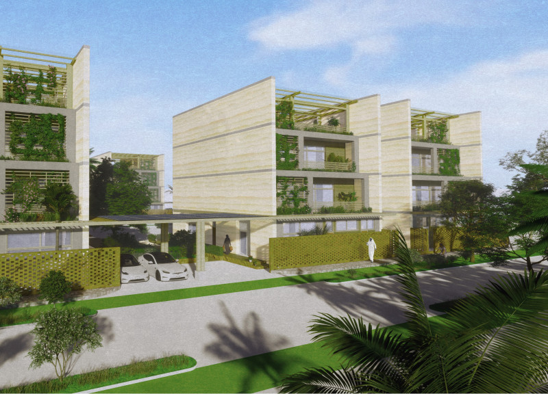 Rammed Earth Community Housing with Bamboo and Permeable Paving for Climate Resilience