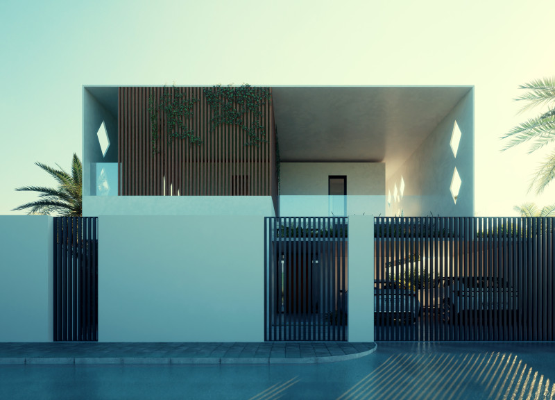 Perforated Stucco Facade with Enhanced Cross-Ventilation in a Contemporary Family Residence