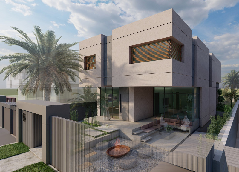 Heat-Repellent Stone and Glass-Fiber Facade Define a Sustainable Family Residence