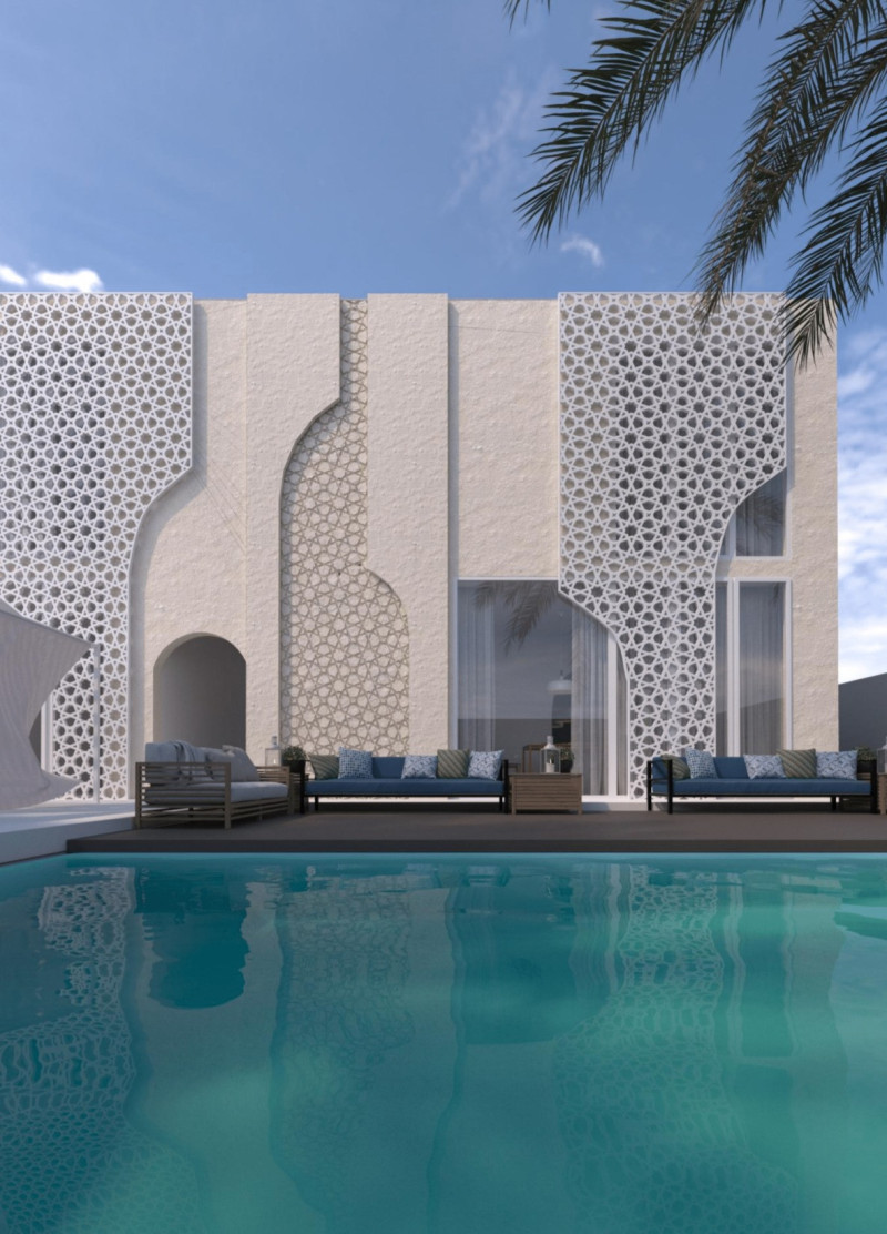 Natural Stone Surfaces and Decorative Screens Create a Harmonious Residential Retreat