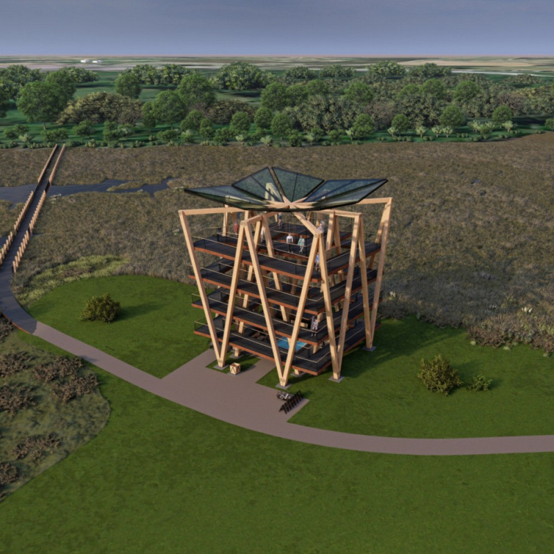 Cross-Laminated Timber Observation Tower with Dragonfly-Inspired Canopy and ADA-Compliant Access