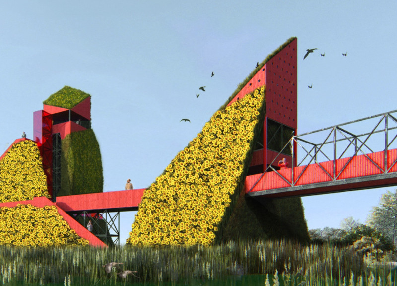 Earth-Sheltered Structure with Recycled Lumber and Green Walls Designed for Community Engagement