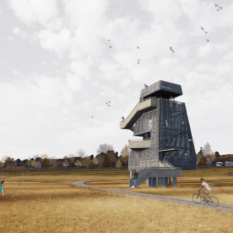 Elevated Observation Tower Crafted from Timber and Steel Emphasizing Ecological Harmony