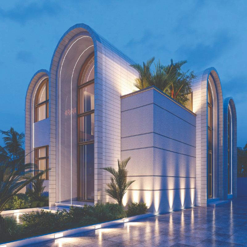 Wind-Catcher Design Featuring Glass Fiber-Reinforced Concrete and Sustainable Landscaping for Modern Living