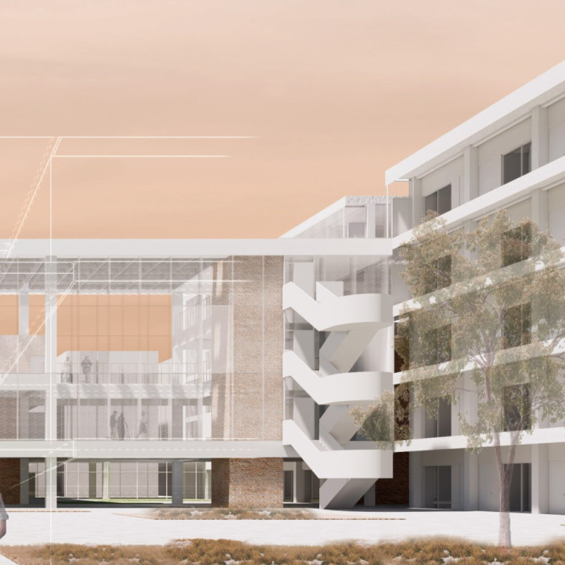 Reclaimed Brick and Glass Integration in a Linear Community for Elderly Living