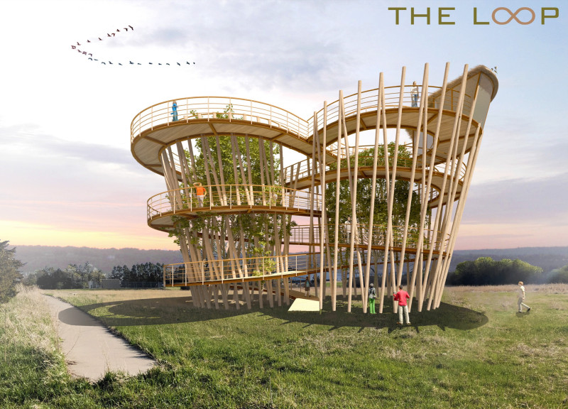 Elegant Curvature Emphasizing Cross-Laminated Timber and Thatch Roofing in a Nature-Centric Observation Space