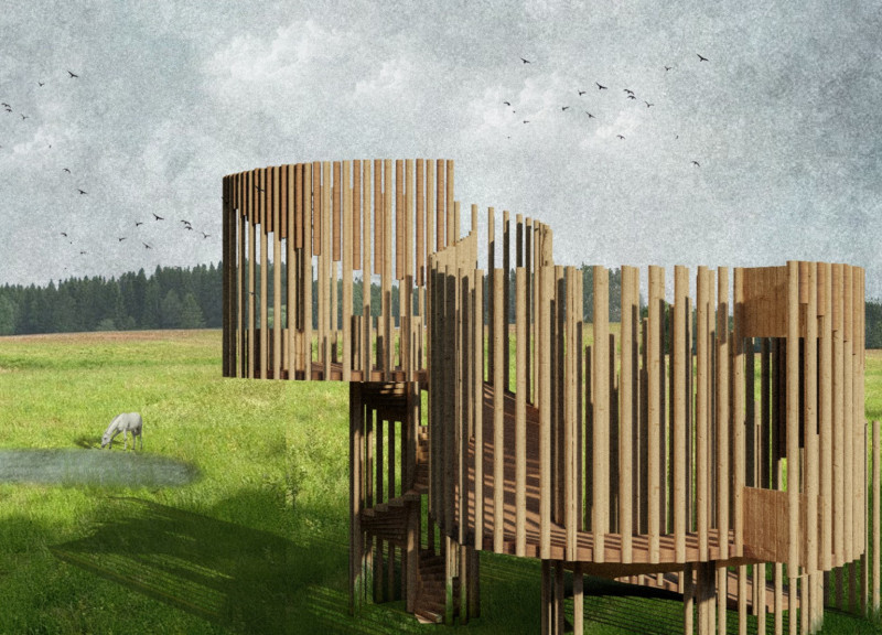 Pan Flute Elements Crafted from Natural Materials in a Community-Focused Space