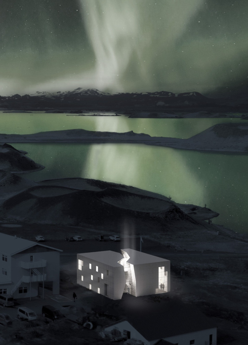 Geological Fissures in Transparent Glass and Local Stone for Multi-Functional Gathering Space