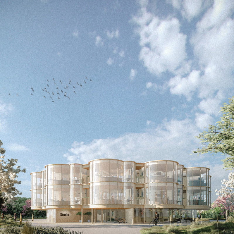 Exploring Cross-Laminated Timber and Charred Shingles in a Community-Centric Workspace Design