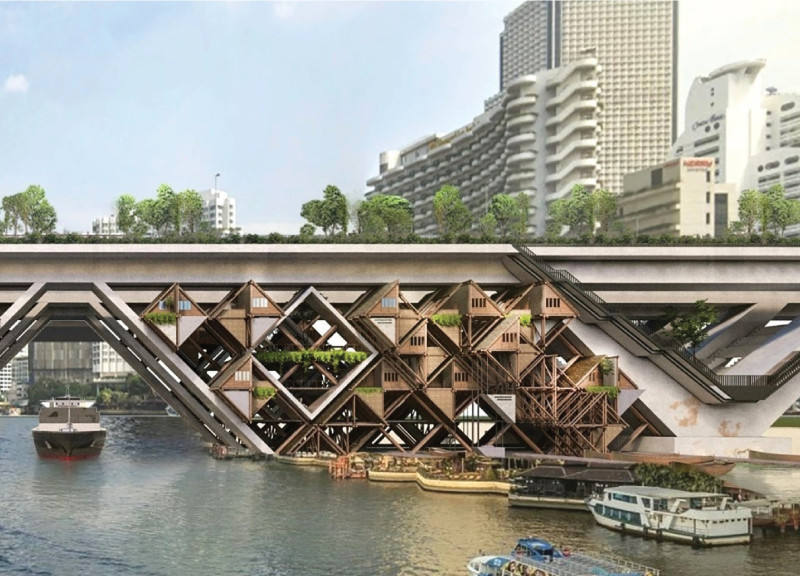 Bamboo Framework and Waterway Integration in Elevated Community Living