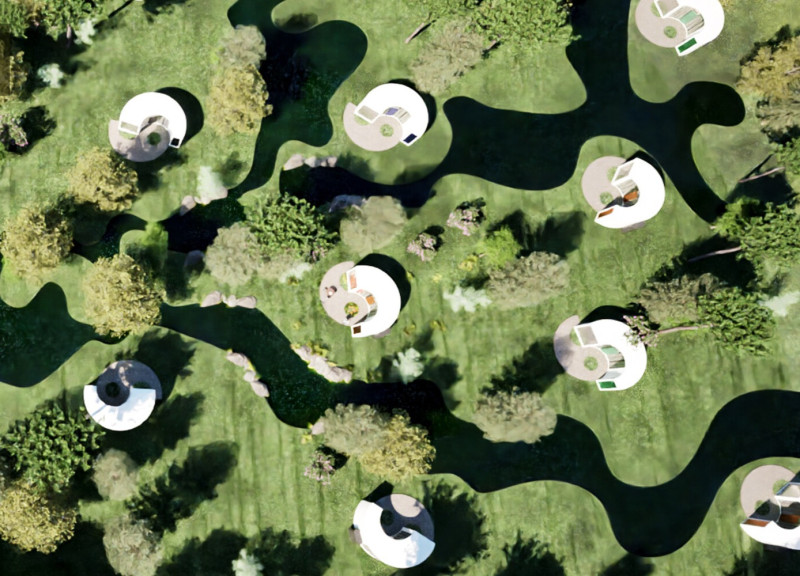 Circular Layout with Rainscreen Facade and Integrated Vegetable Garden for Sustainable Living