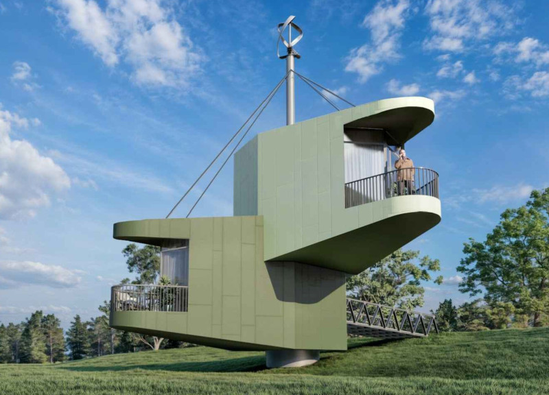 Suspended Structure Featuring Galvanized Steel and Kingspan Panels for Sustainable Living