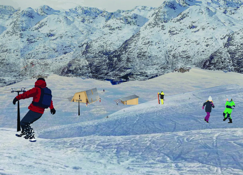 Cylindrical Chimney and Waffle Insulation in a Cozy Ski Retreat
