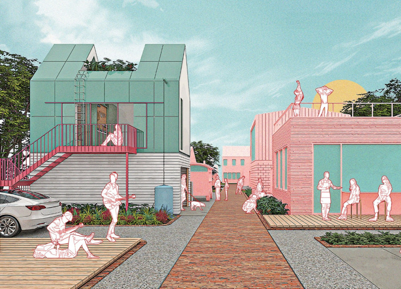 Solar-Panel-Faced Units Featuring Elevated Gabled Roofs and Flexible Living Spaces