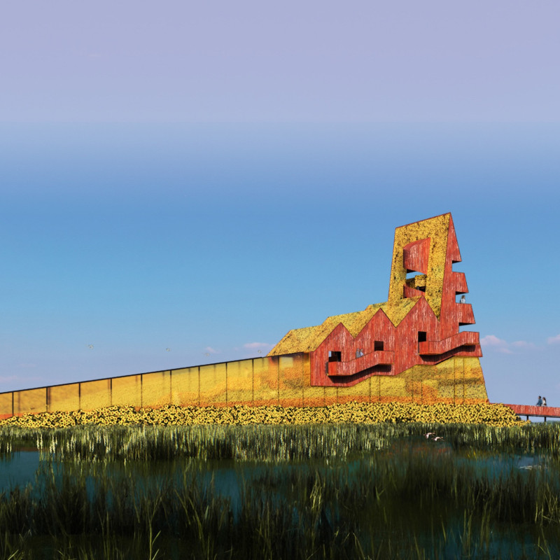 Elevated Observation Tower Crafted from Recycled Barn Wood and Translucent Glass