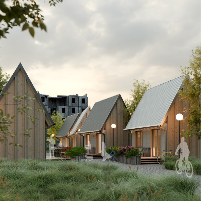 Charred Wooden Shingles and Timber Framing Reshape Community Living in a Revitalized Urban Environment