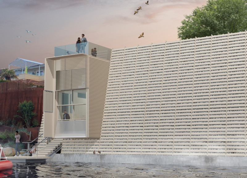 Geothermal Home Featuring Recycled Concrete and Living Walls Along the Waterfront