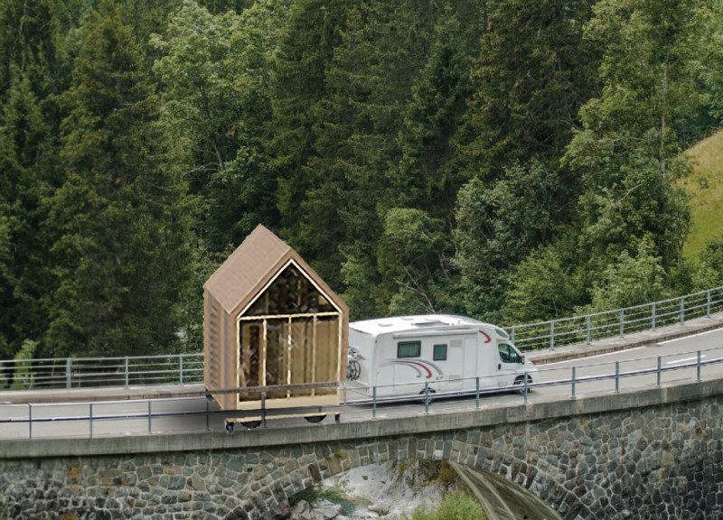 Folding Structure Crafted from Sustainable Wood with Integrated Solar Solutions