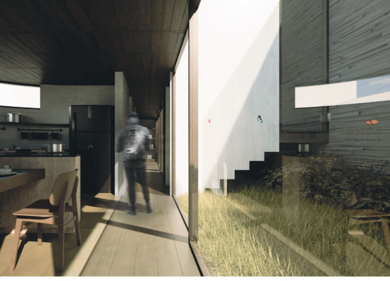 Natural Light Through Cross-Ventilated Spaces in Sustainable Concrete and Wood Construction
