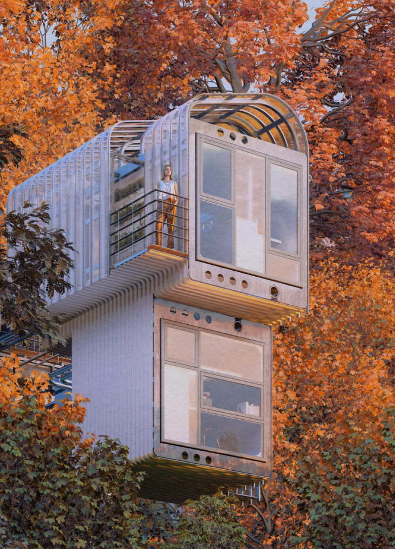 Sustainable Steel-Frame Housing with Climate-Responsive Glass Facade and Versatile Outdoor Integration