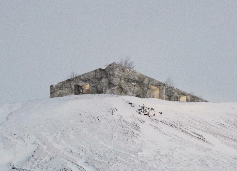Corten Steel Canopies Merging with Local Rock Formations in Sustainable Residential Footprint