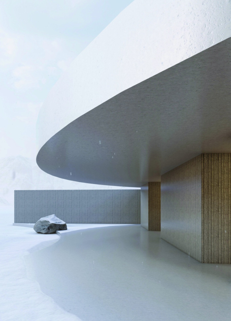 Circular Viewing Deck with Concrete and Plaster Integration for Recreational Engagement