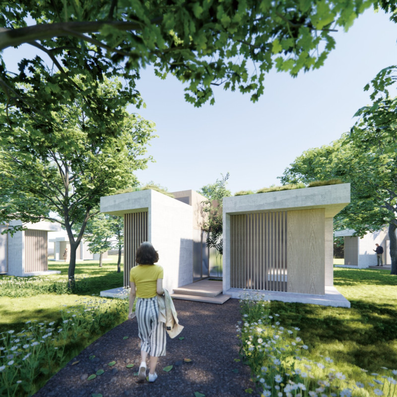 Charred Wood Shingles and Eco-Insulation in Compact Community Living