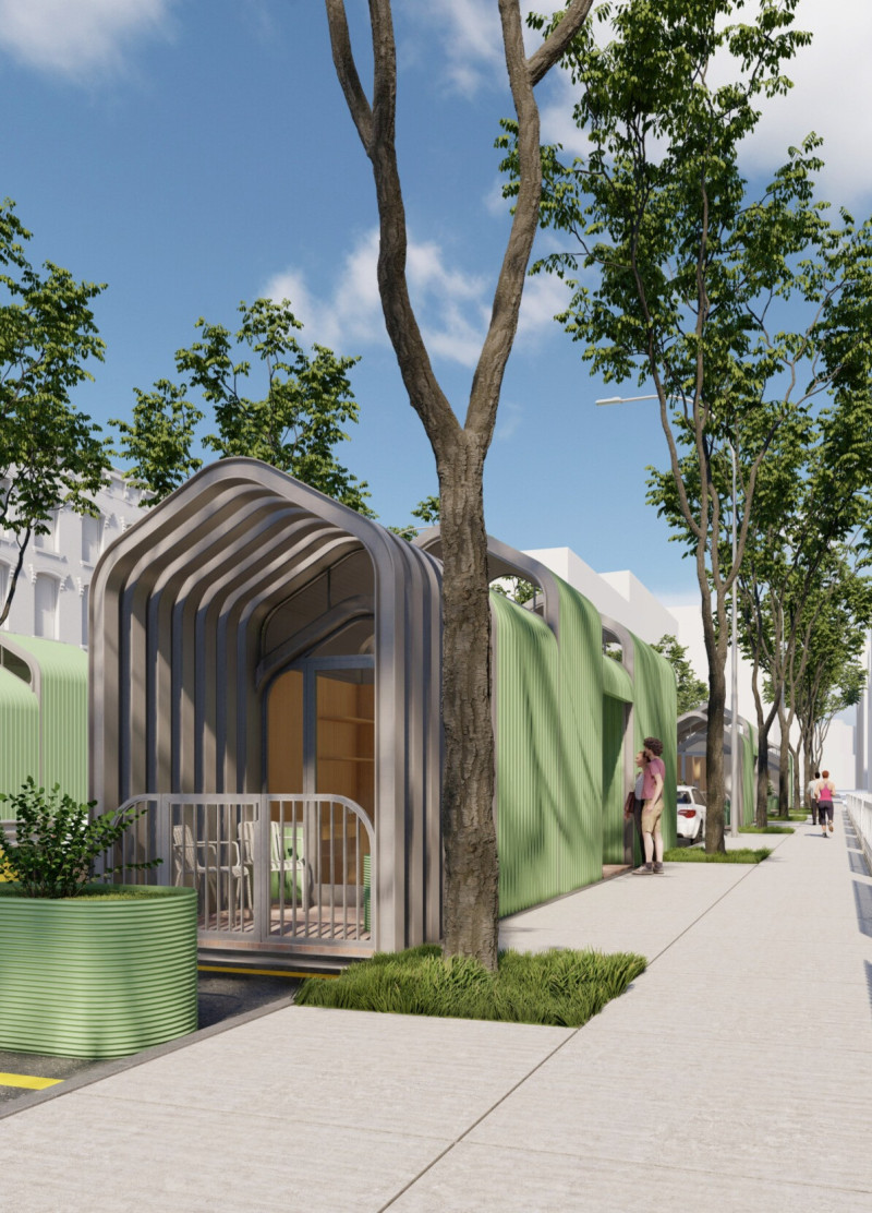 Repurposed Parking Spaces Featuring Steel Frames and Acoustic Panels for Compact Urban Living