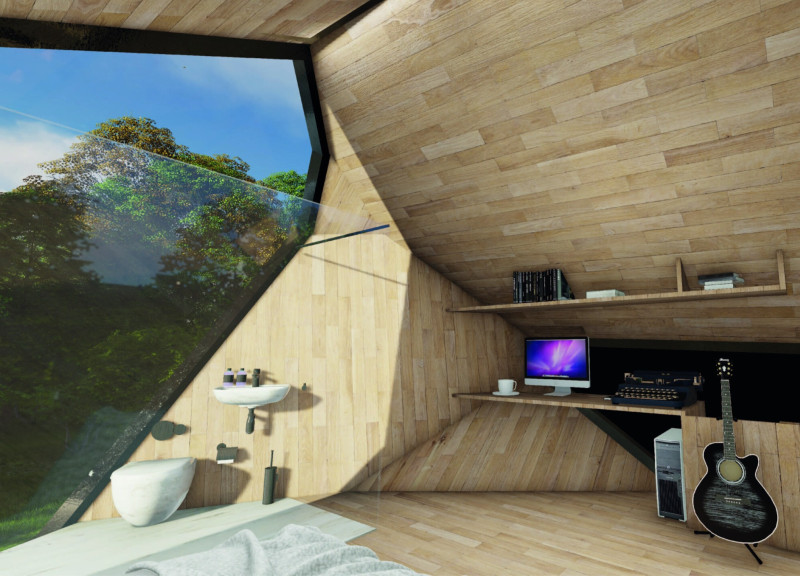 Charred Wood Shingles and Energy-Harvesting Design in a Modular Home