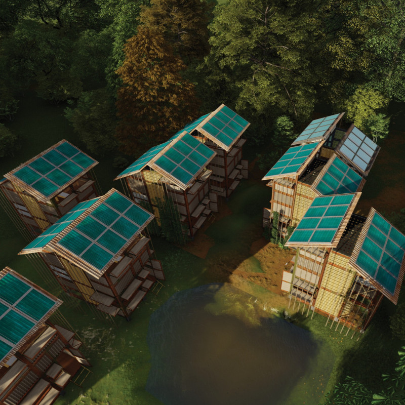 Upcycled Bamboo Screening and Folded Paper Design for a Micro-Home That Fosters Community Livelihood