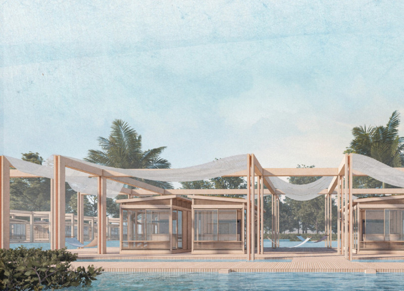 Elevated Housing Crafted from Local Wood with Green Roof Integration Amidst Pantanal Wetlands