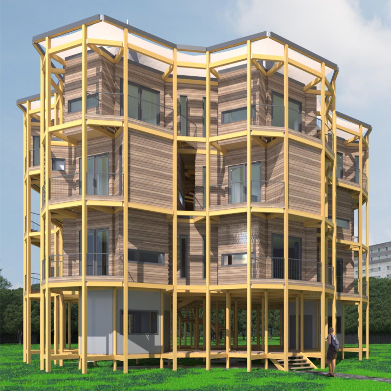 Hexagonal Living Modules Crafted from Timber with Integrated Solar Technology